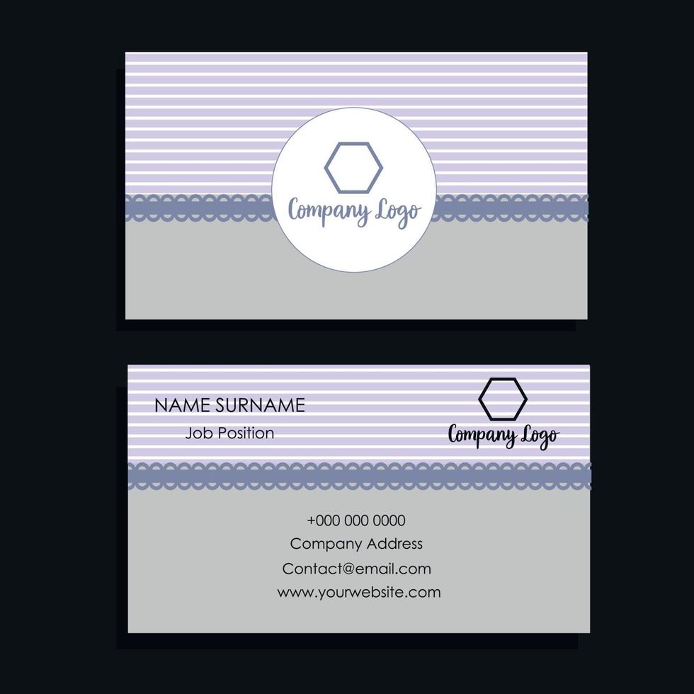 Lilac business card with white stripes and purple details vector