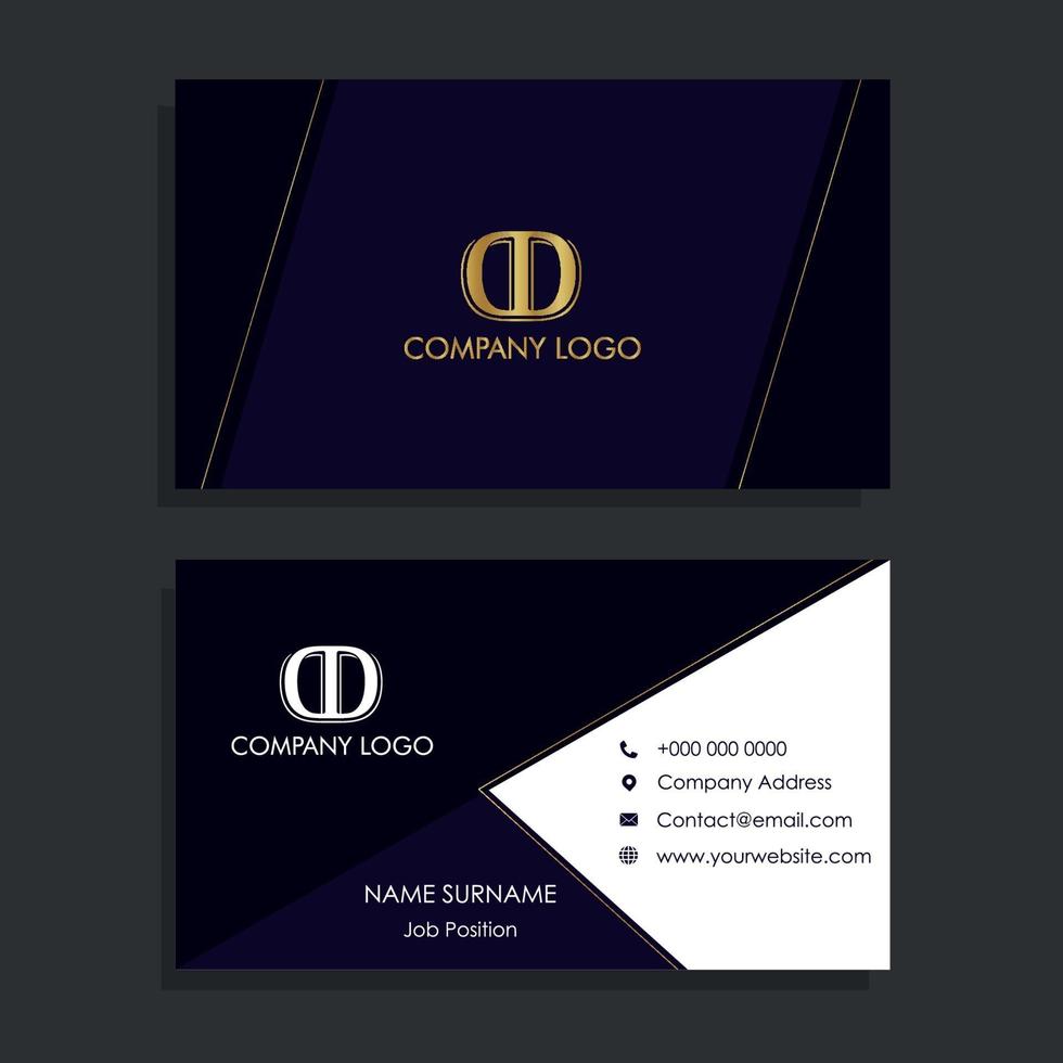 Business card in navy blue tones with gold and white details vector