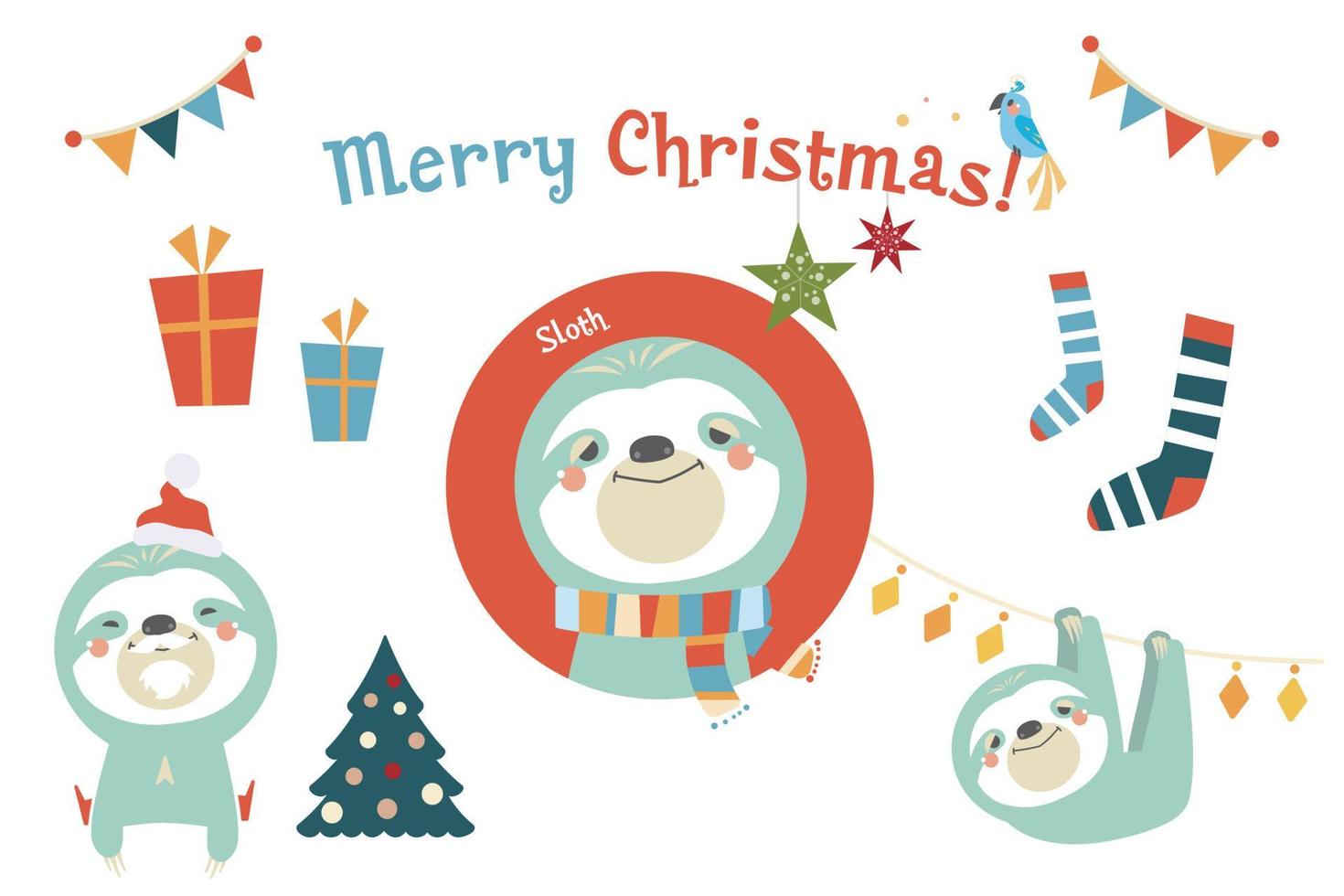 Christmas Santa Sloth vector illustration