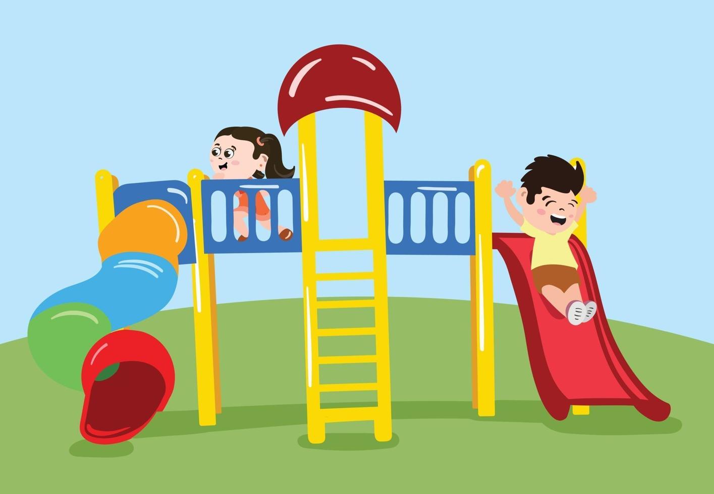 Swings for kids to play in public park. Outdoor activity for children. vector