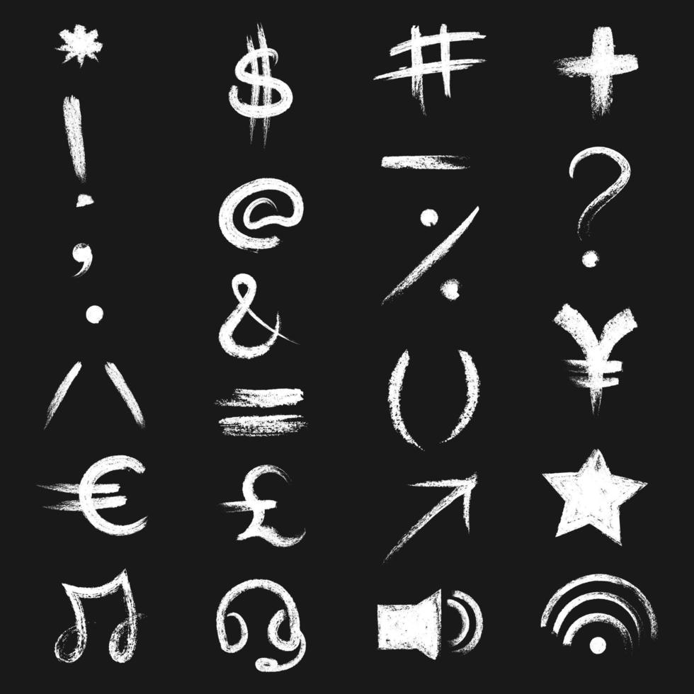 Signos símbolos iconos en tiza en script de trazo de estilo pizarra vector