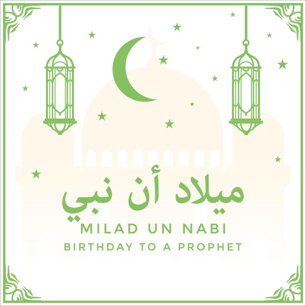 milad un nabi with decorative lamps, stars and moon vector