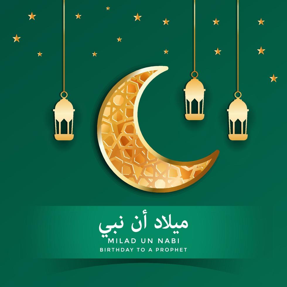milad un nabi greeting with golden moon, stars and decorative ...