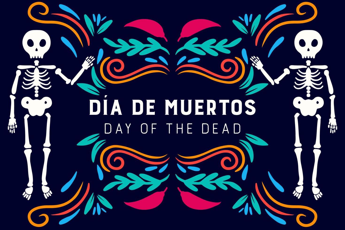 Fondo de dia de muertos dibujado a mano. día de los muertos ilustración de diseño plano con esqueleto vector