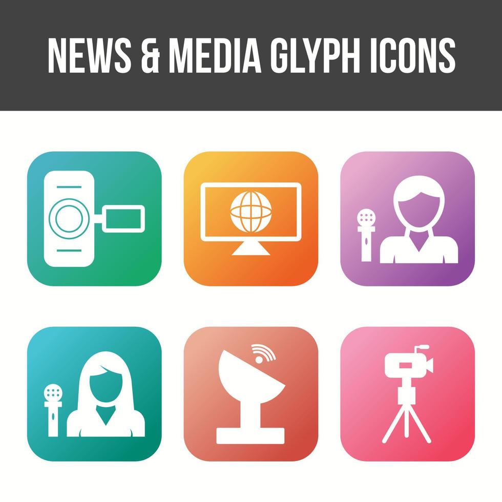 conjunto de iconos de vector de noticias y medios únicos