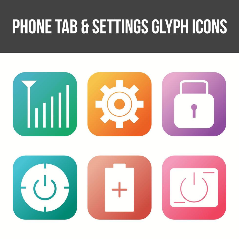 pestaña de teléfono única y conjunto de iconos de vector de configuración