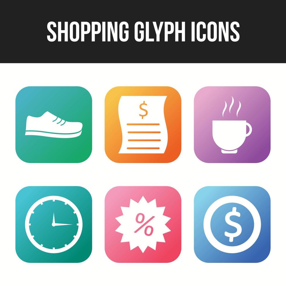 hermoso conjunto de iconos de glifo de seis compras y negocios vector