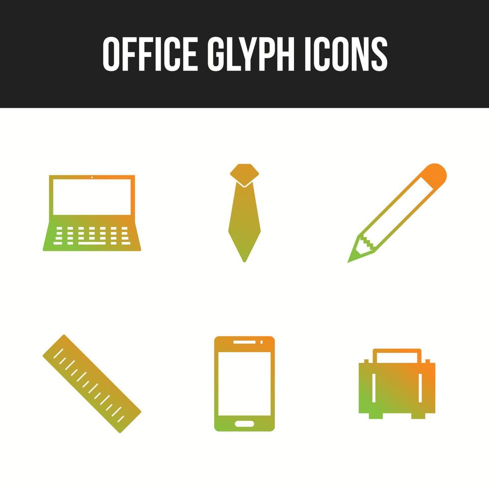 conjunto de iconos únicos de iconos de vector de glifo de oficina