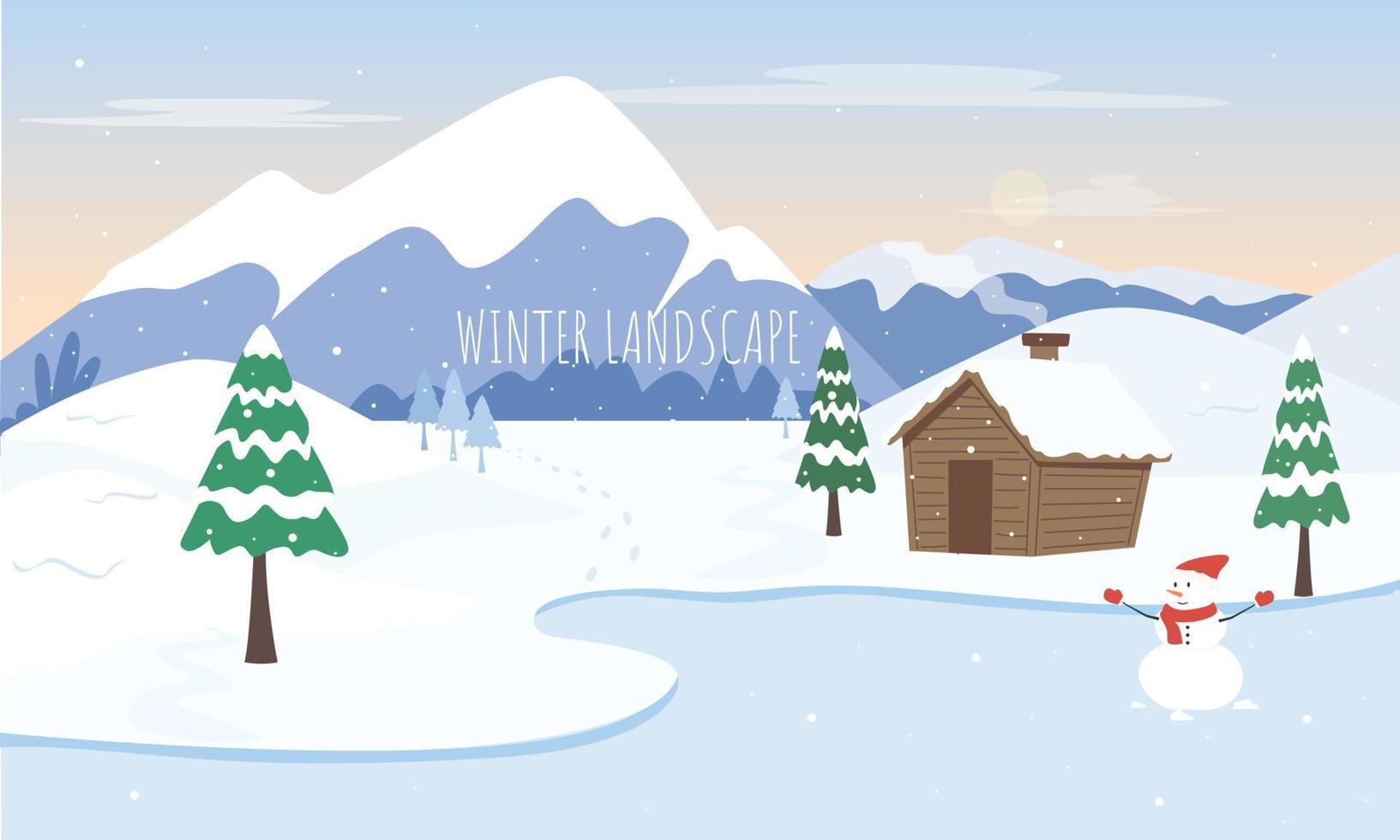 Winter Landscape Background Flat Illustration vector