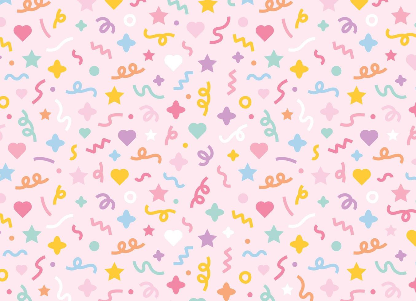 A pattern composed of confetti and cute shapes randomly on a pink background. Simple pattern design template. vector