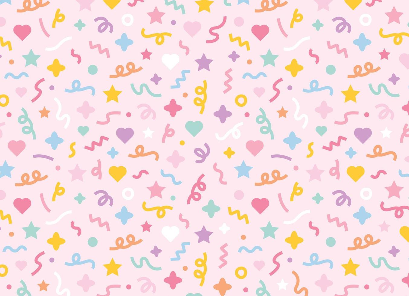 A pattern composed of confetti and cute shapes randomly on a pink background. Simple pattern design template. vector