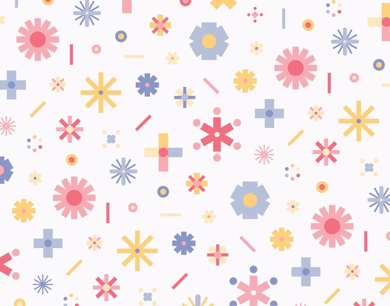 A background composed of various geometric patterns in the form of flowers and flames randomly. Simple pattern design template. vector