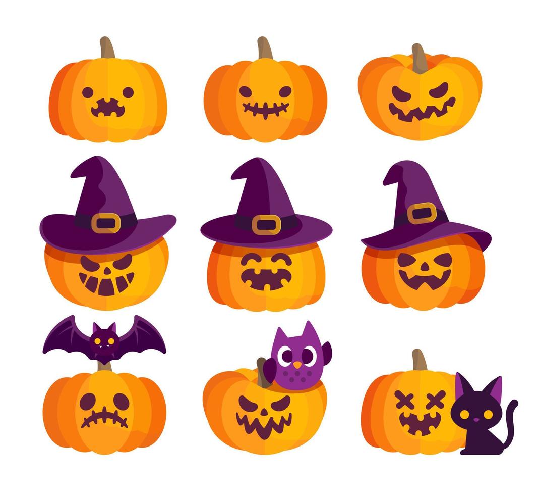 halloween pumpkins funny face flat design vector