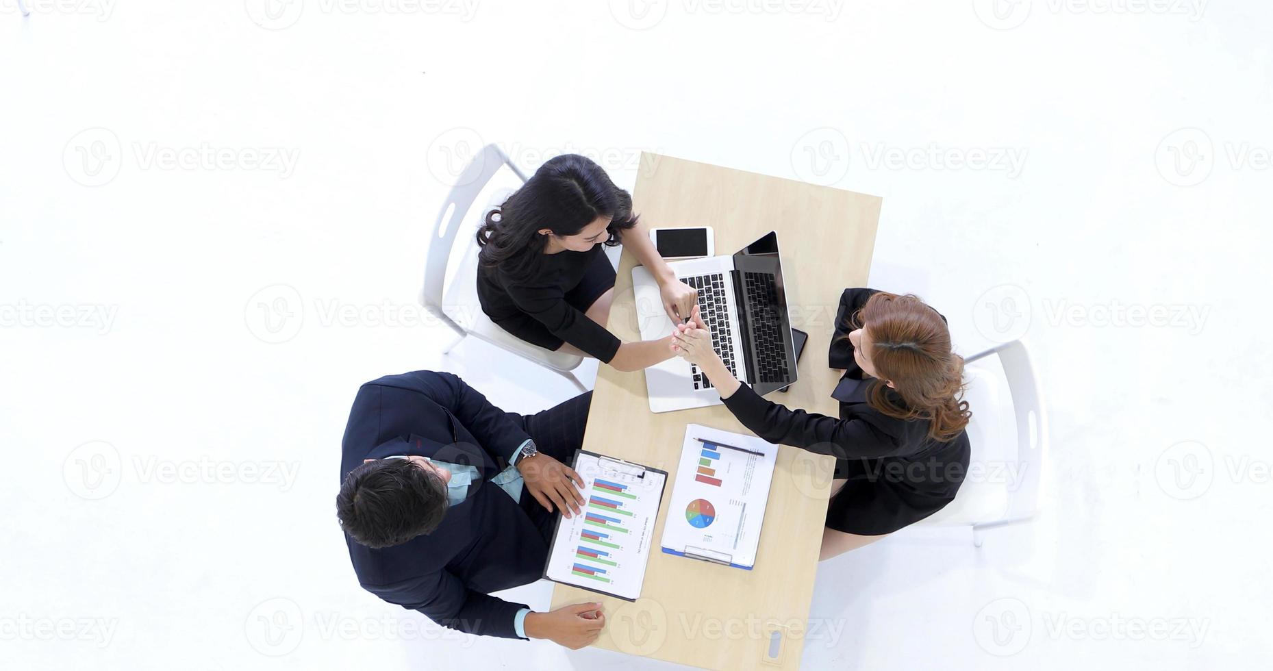 Businessmen and group using notebook for partners discussing documents and ideas in meeting  and business serious for working photo