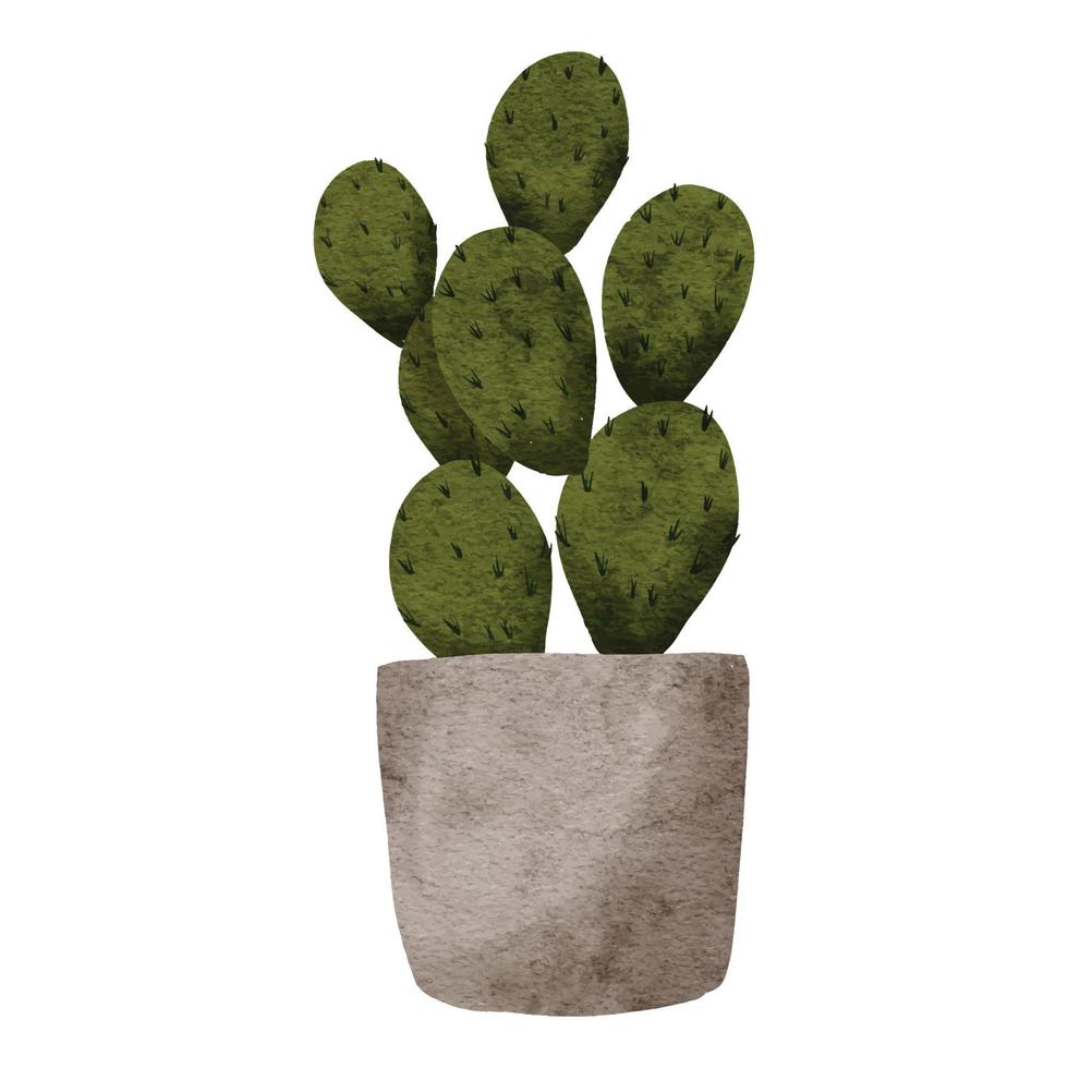 cactus on pot houseplant watercolor illustration vector