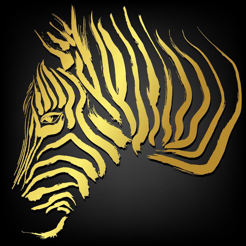 zebra golden brush stroke painting over black background vector