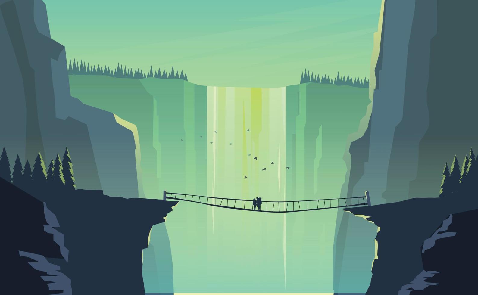 landscape waterfall with mountains Travellers vector