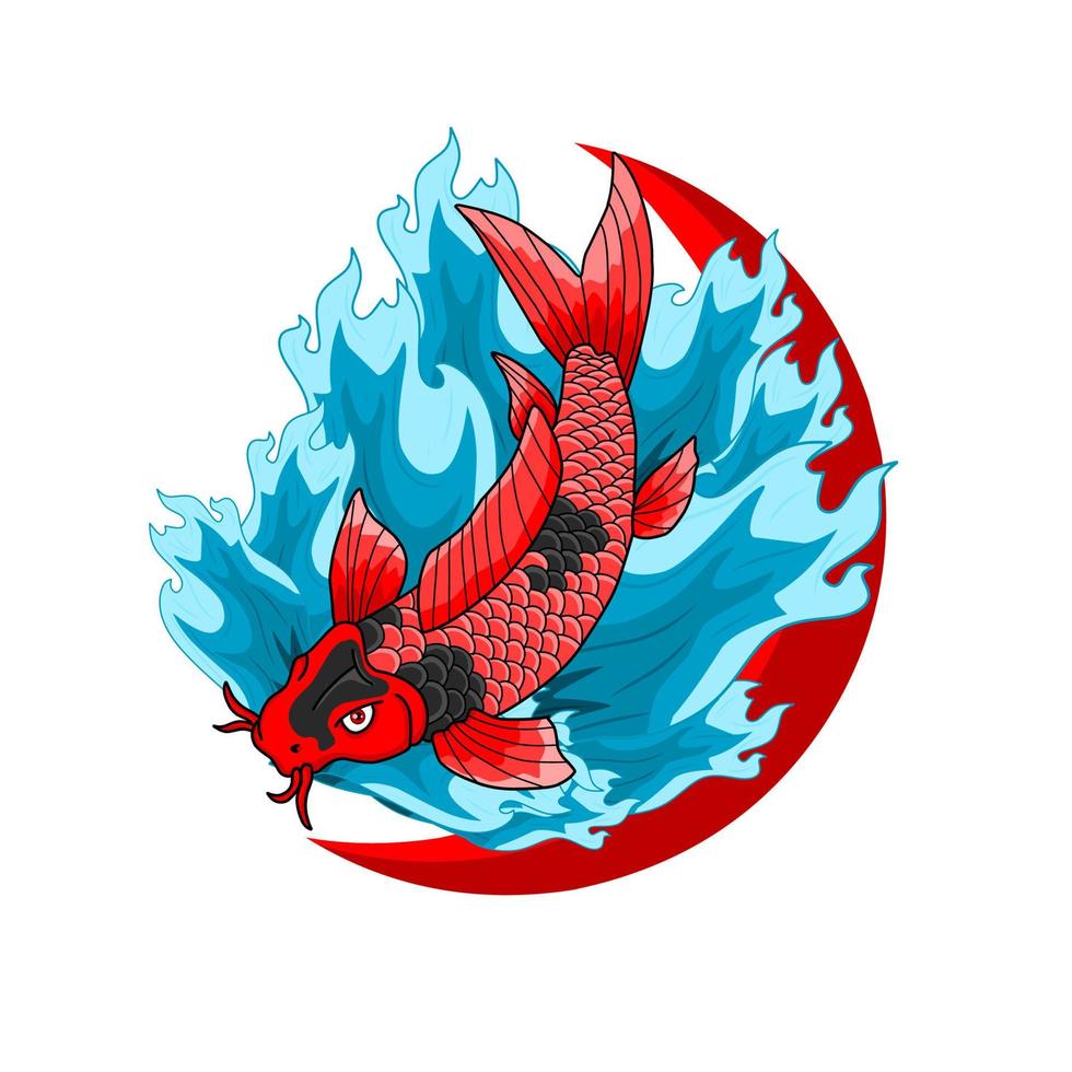 Ilustración vectorial gráfico de peces koi diseño de color rojo Japón vector