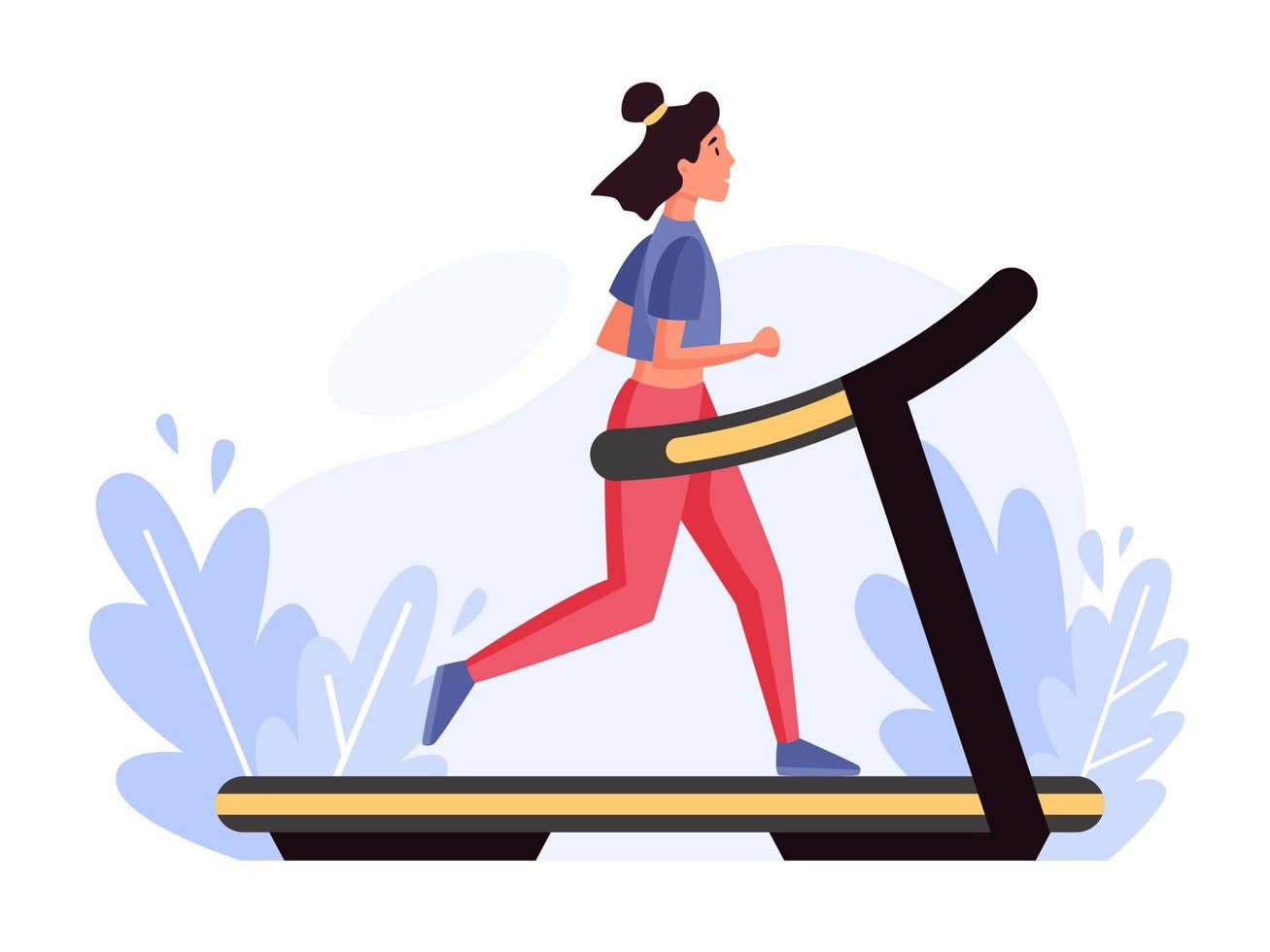 Athletic woman running on the treadmill. Concept illustration of actives, sport, cardio, gym. Vector flat illustration.