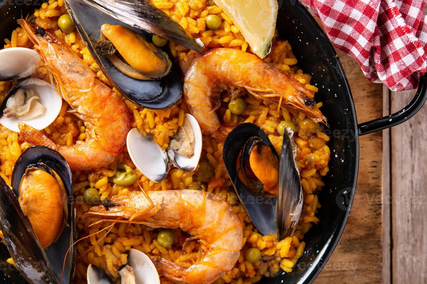 Traditional spanish seafood paella photo