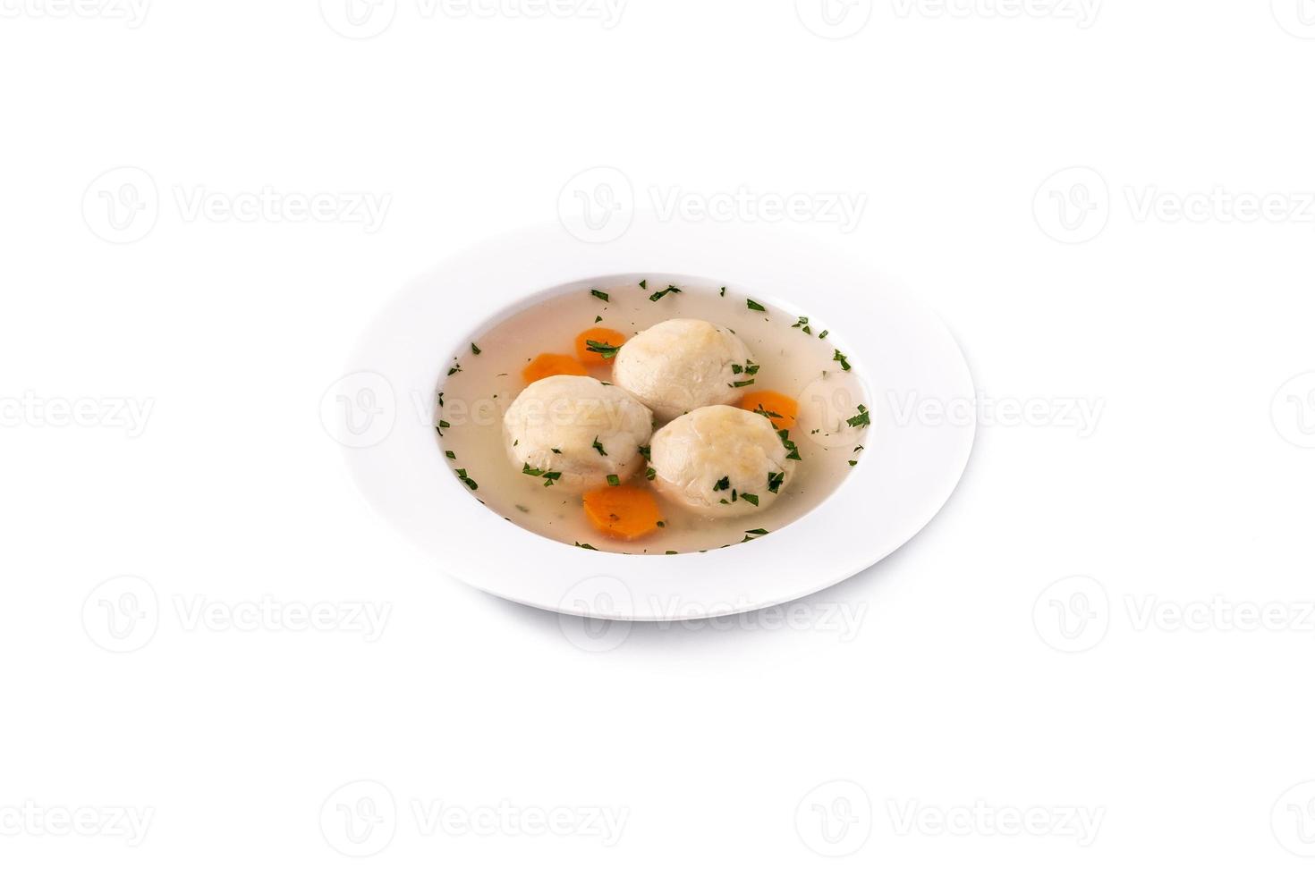 Traditional Jewish matzah ball soup photo