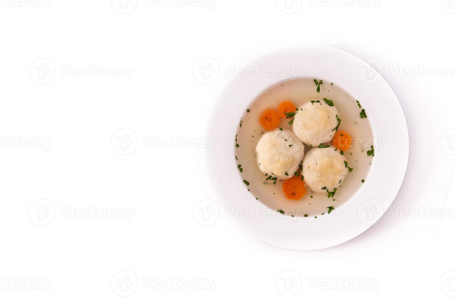 Traditional Jewish matzah ball soup photo