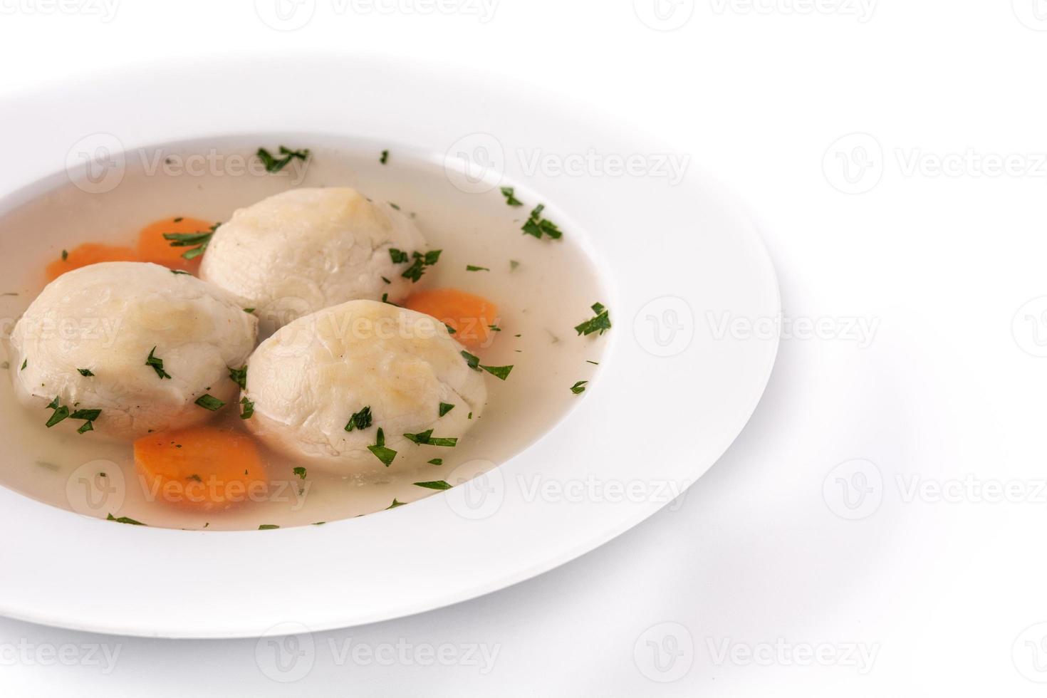 Traditional Jewish matzah ball soup photo