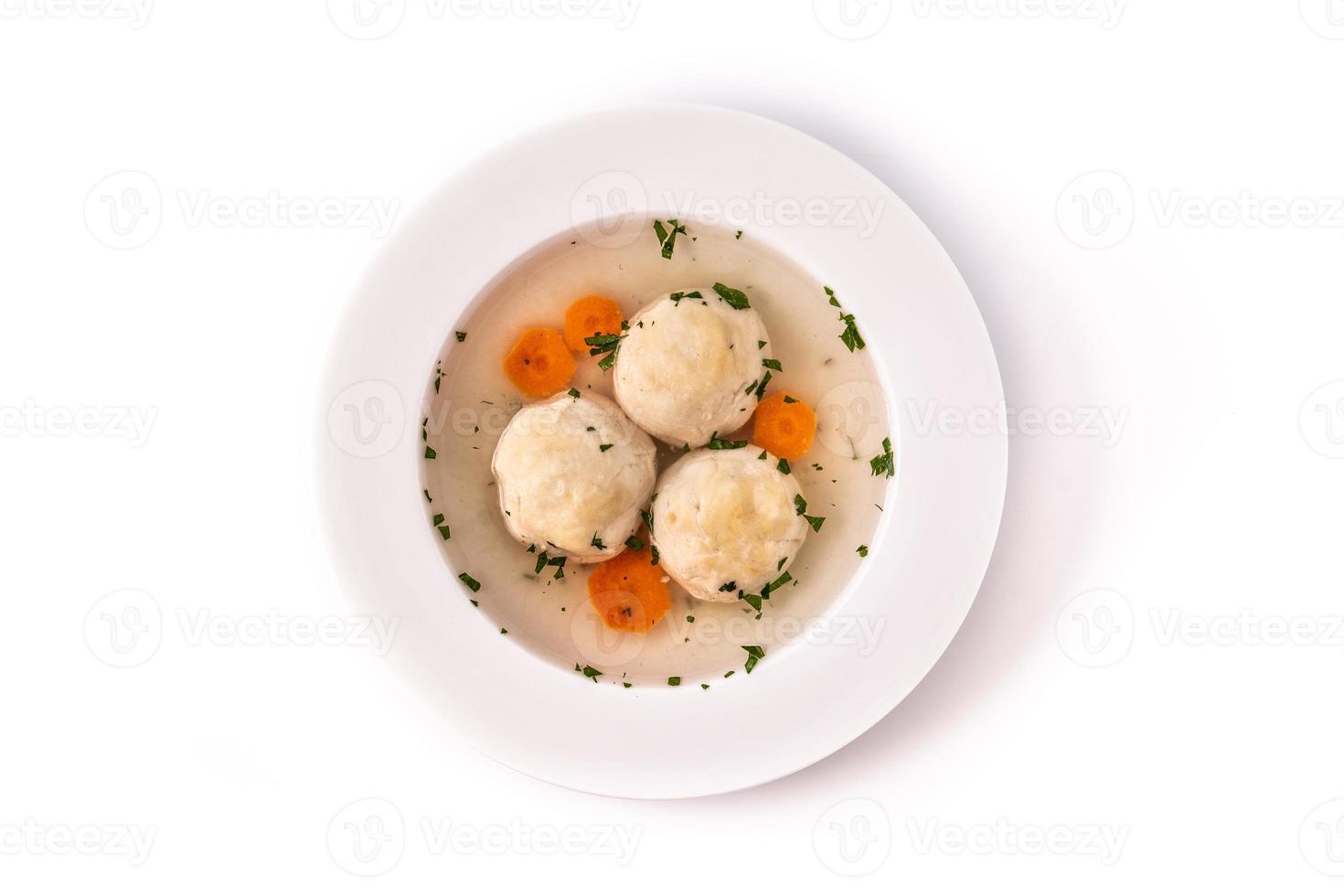 Traditional Jewish matzah ball soup photo