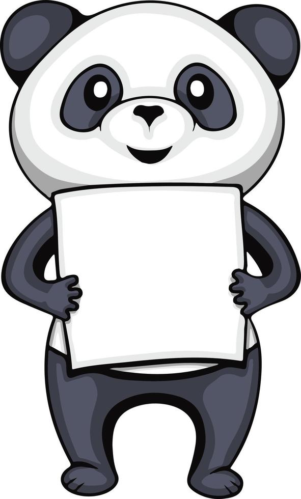 Cute panda holding white blank. Animal cartoon concept isolated vector