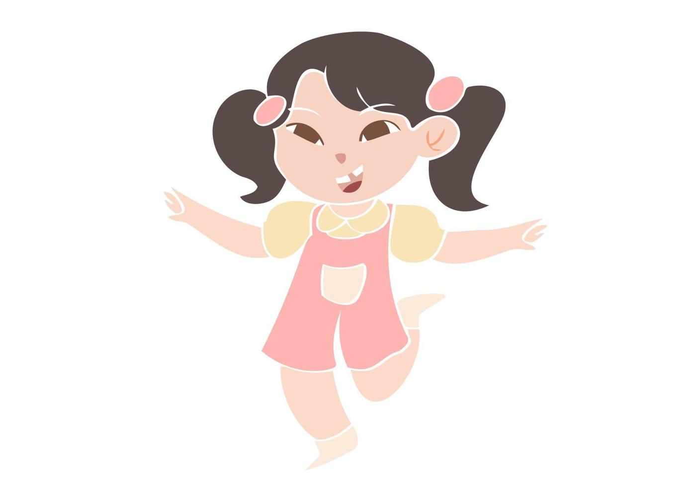 linda niña bailando, ilustración de vector de estilo dibujado a mano