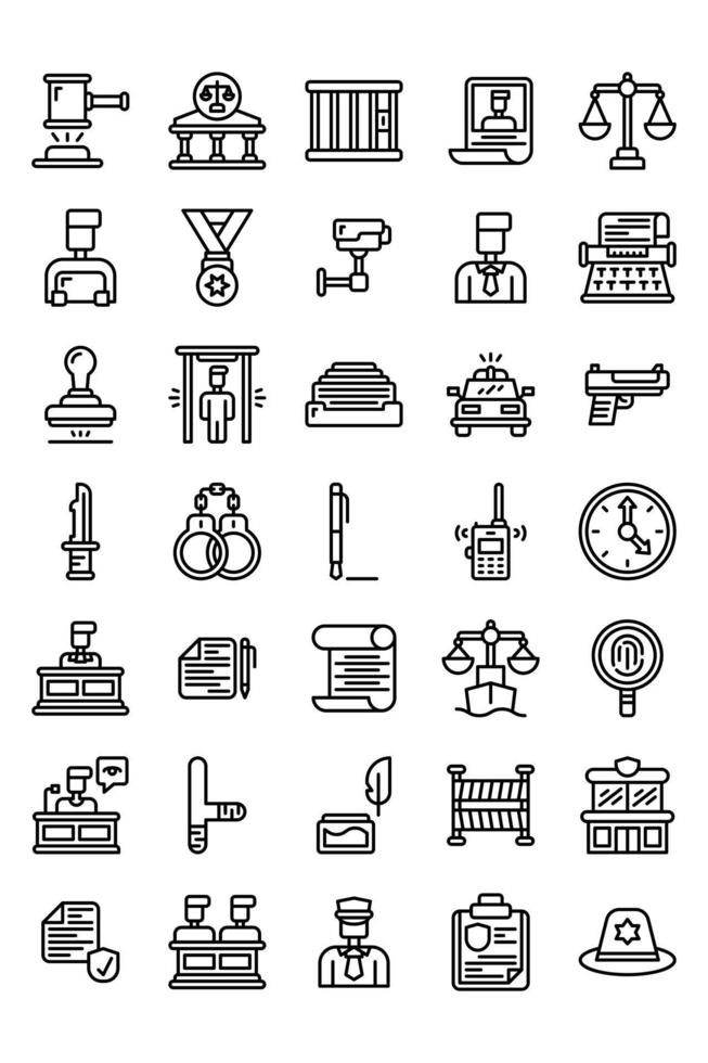 justice and law line style icons set vector