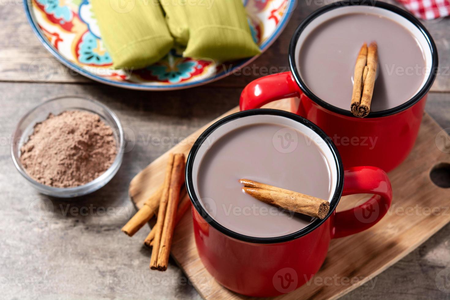 Traditional Mexican chocolate atole drink photo