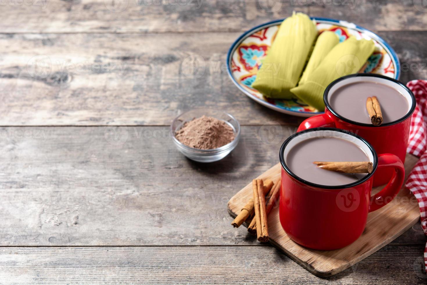 Traditional Mexican chocolate atole drink photo