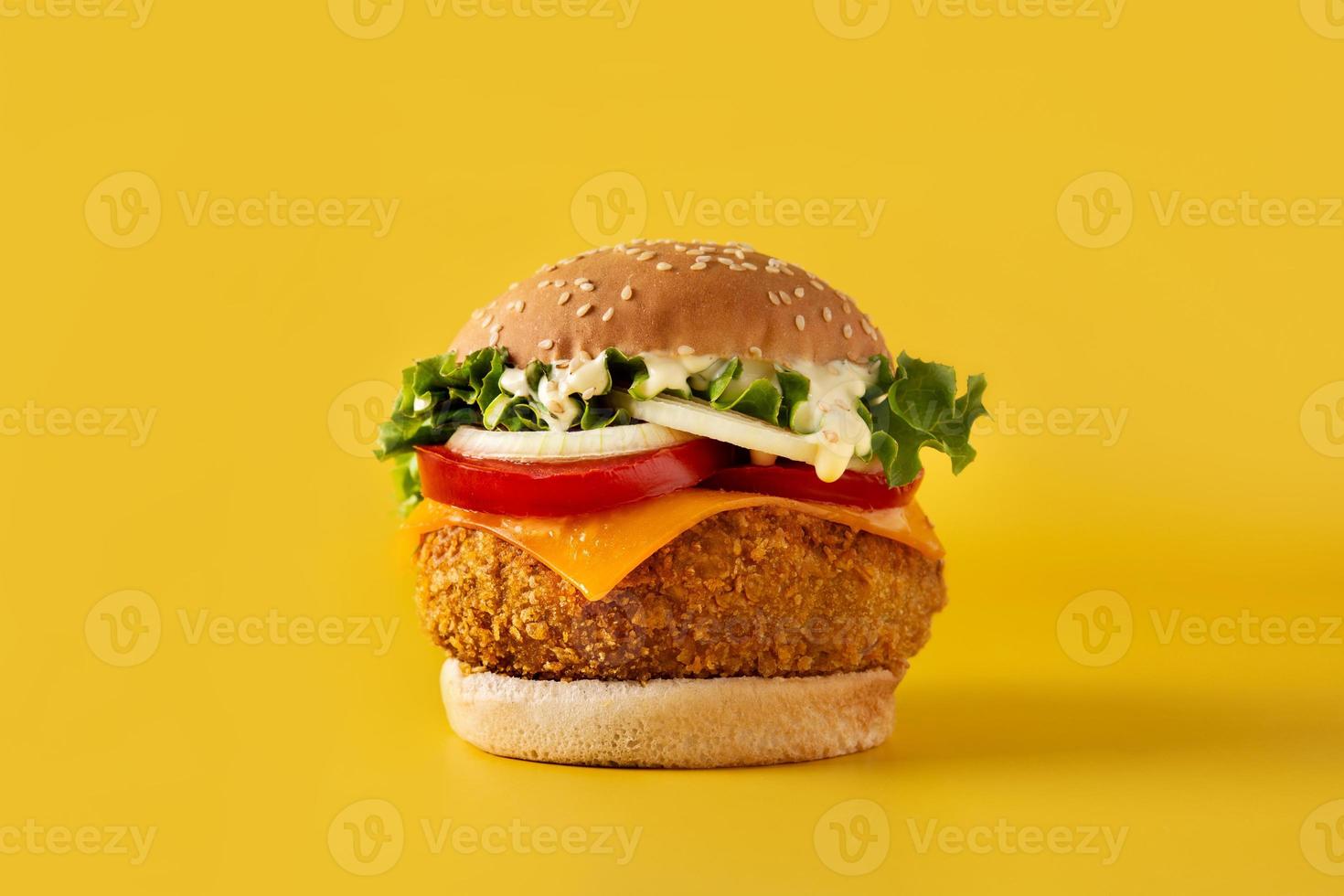 Crispy chicken burger with cheese photo