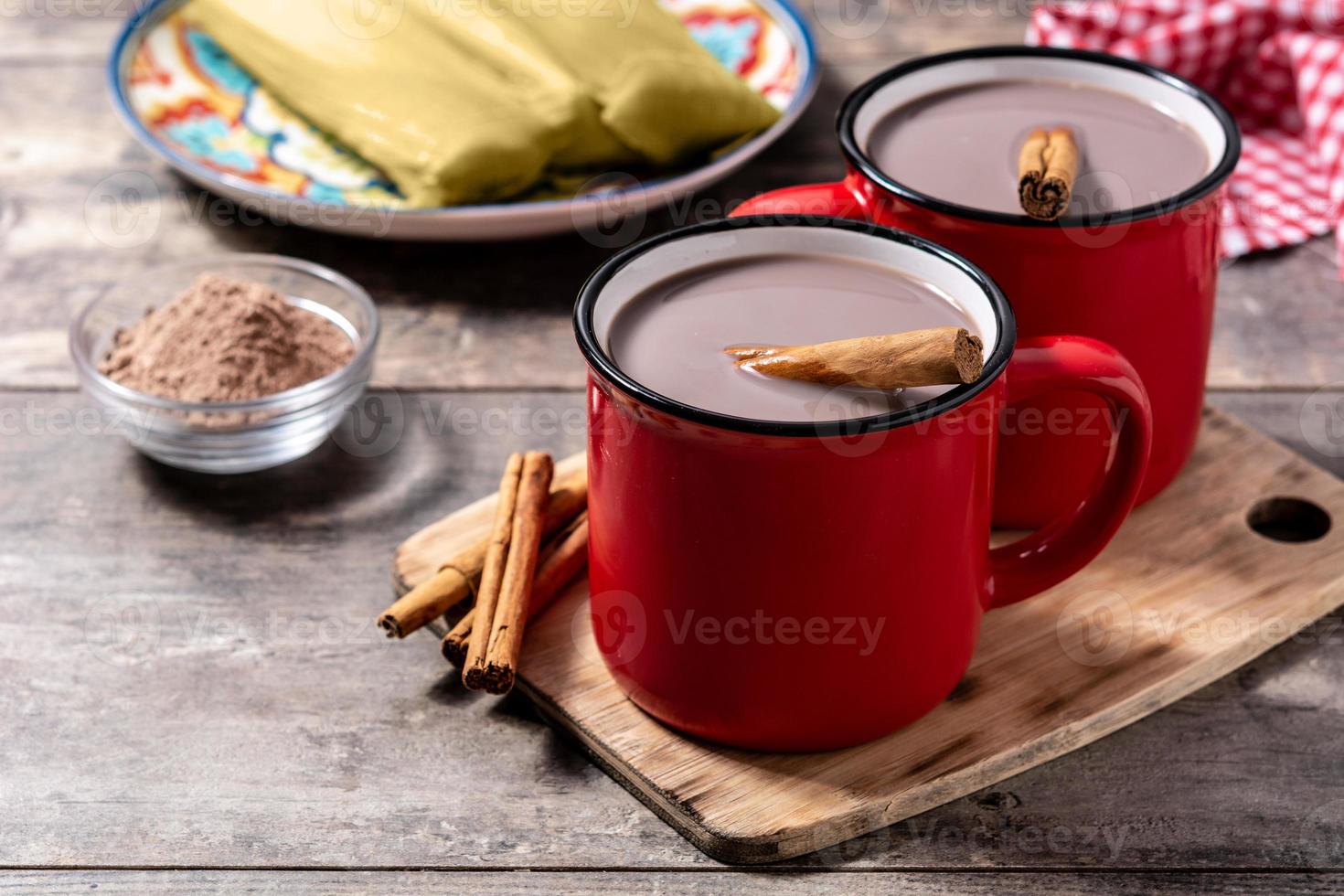 Traditional Mexican chocolate atole drink photo