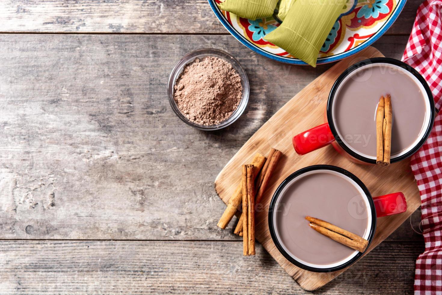 Traditional Mexican chocolate atole drink photo