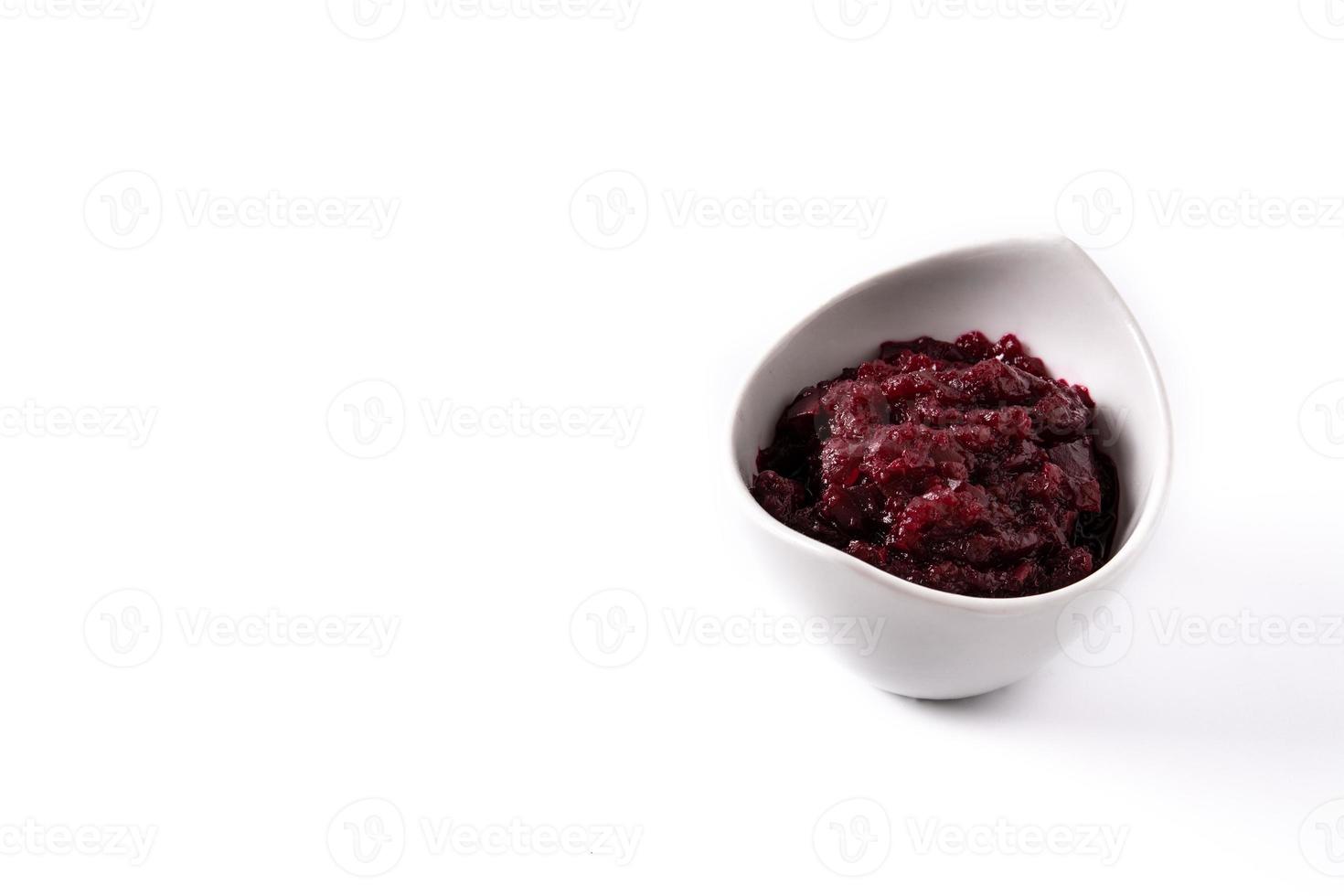 Beetroot sauce in white bowl photo