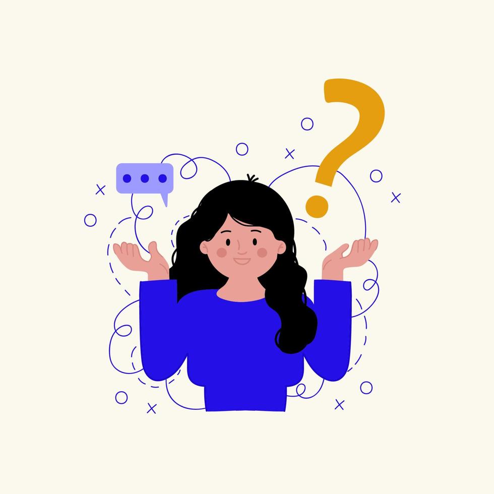 Illustration of the customer support service. Illustration of a Woman and a Faq. Concepts of support, assistance, customer support. Vector illustration