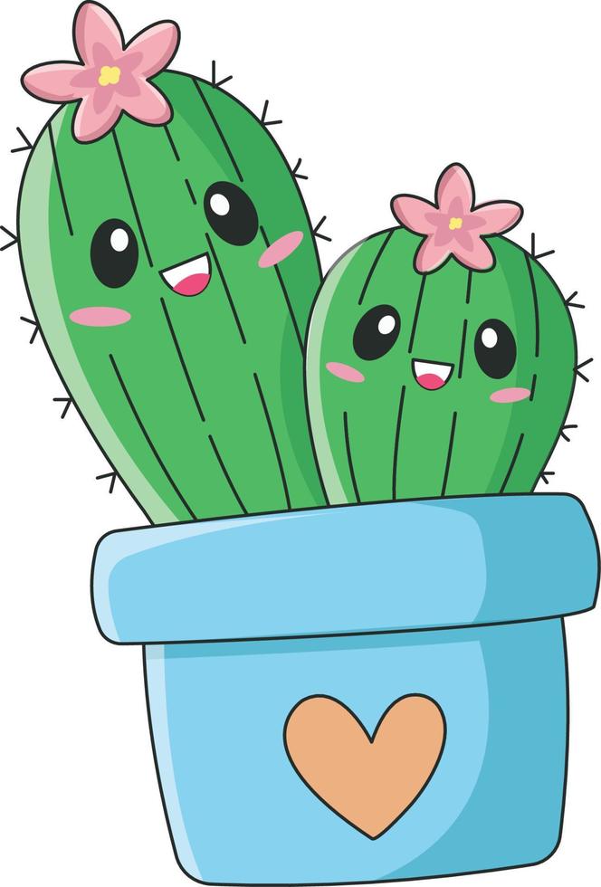 mamá y bebé cactus kawaii vector