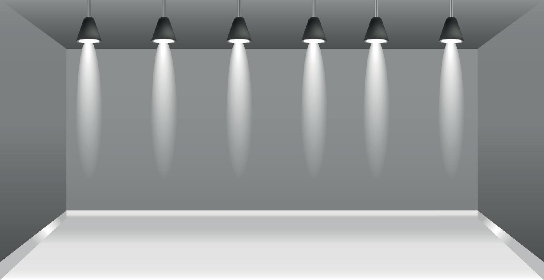 Realistic dark studio with spotlights lighting - Vector