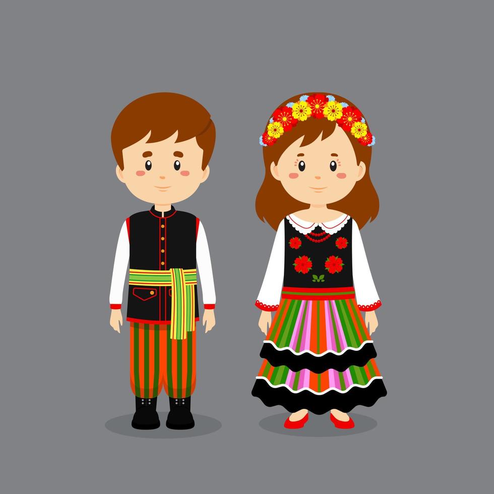 personaje de pareja con traje nacional de polonia vector