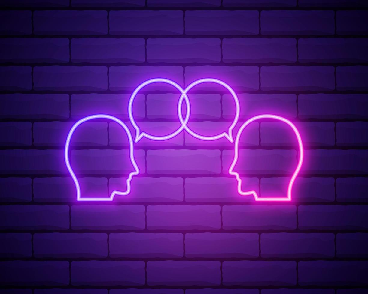 dialogue of people icon. Elements of interview in neon style icons. Simple icon for websites, web design, mobile app, info graphics isolated on brick wall vector