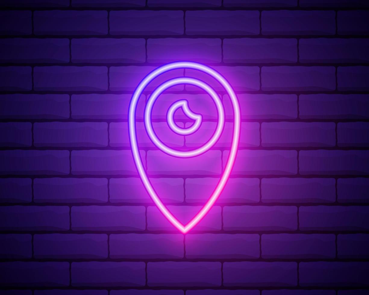 eye pin neon icon. Elements of Mad science set. Simple icon for websites, web design, mobile app, info graphics isolated on brick wall vector