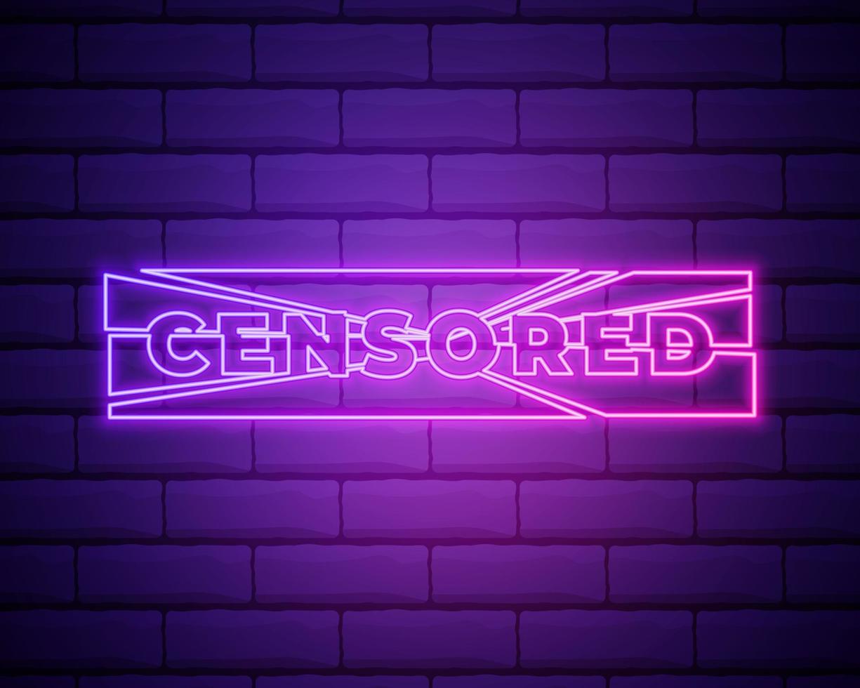 Censored neon text vector template. Censored neon sign, light banner design element colorful modern design trend, night bright advertising, bright sign. Vector illustration isolated on brick wall