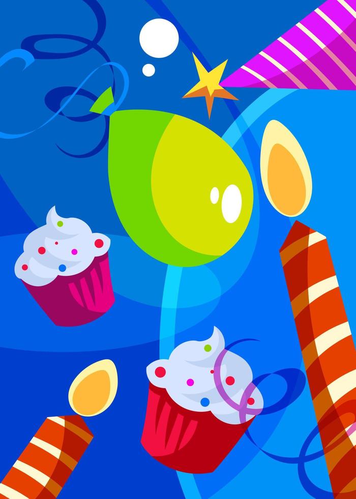 Happy Birthday poster with cakes and candles. vector
