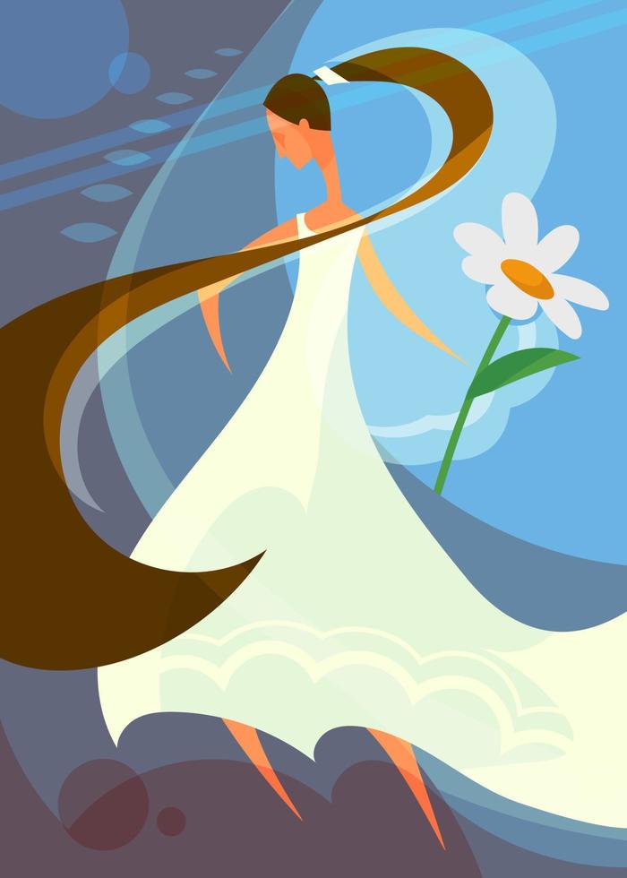 Wedding poster with bride holding flower. vector