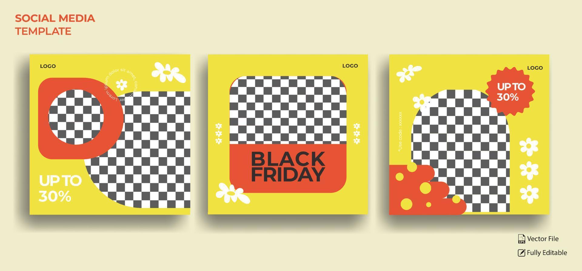 Set of three aesthetic Friday sale social media pack template premium vector