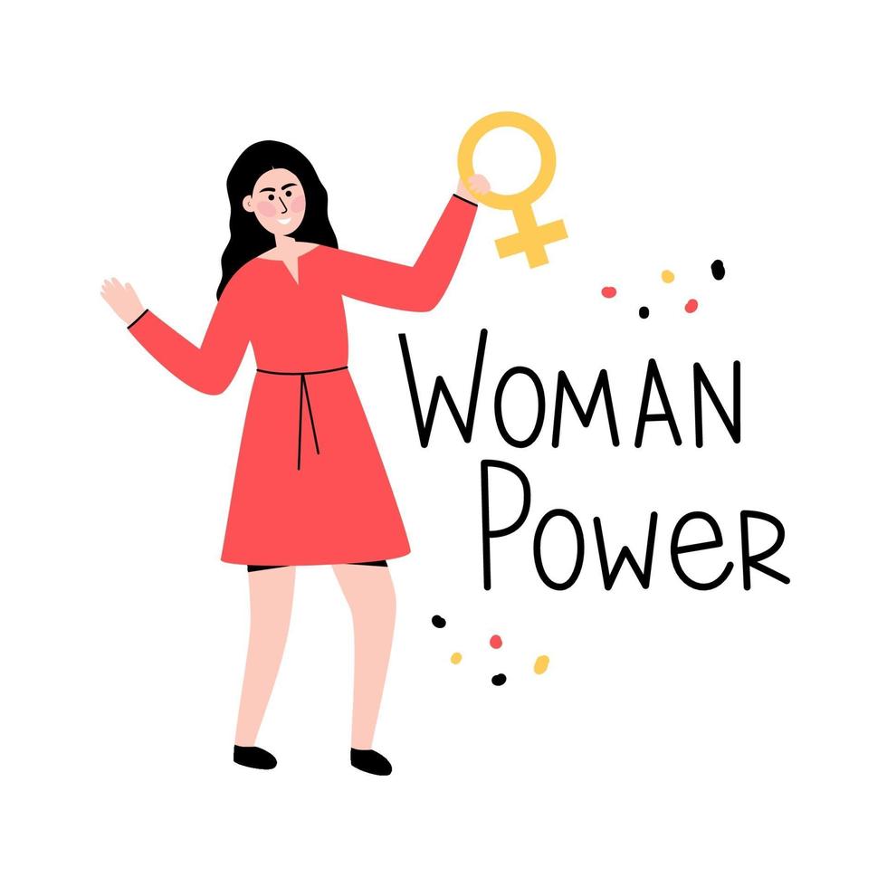 Postcard girl power with woman holding a female venus symbol vector