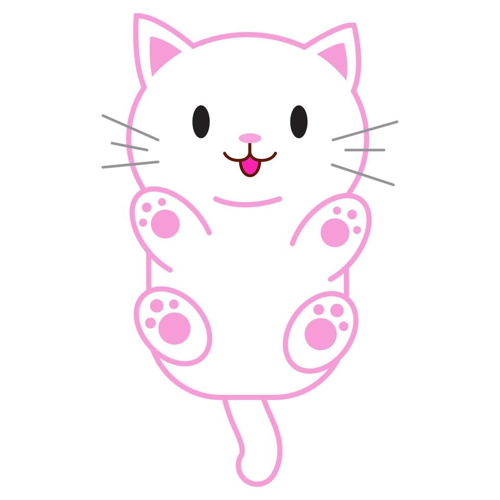 gato de divertidos dibujos animados, Ilustración de vector lindo en estilo plano. gato blanco y rosa. gatito gordo sonriente. impresión positiva para calcomanías, tarjetas, ropa, textiles, diseño y decoración