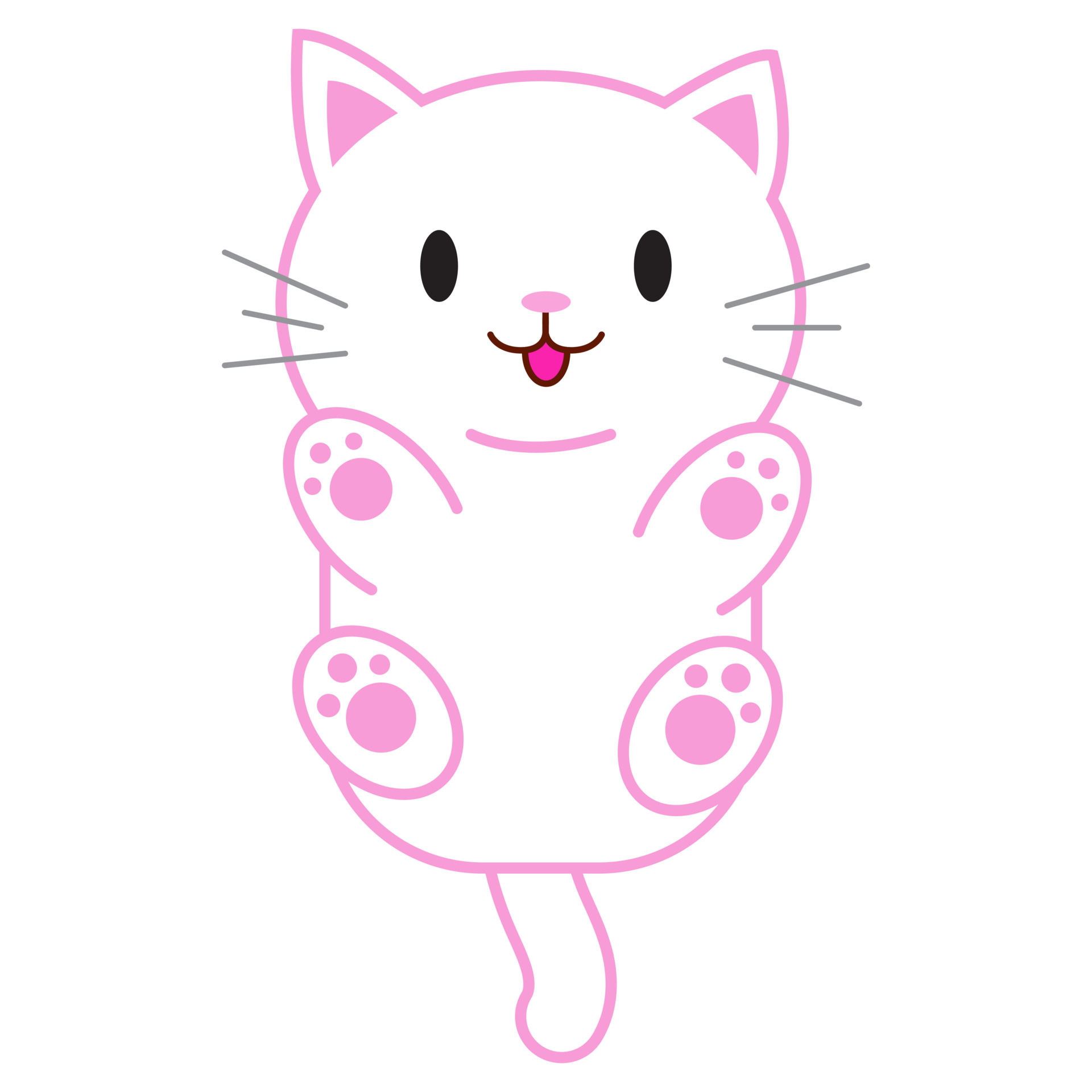 Funny cartoon cat, cute vector illustration in flat style. White and pink  cat. Smiling fat kitten. Positive print for sticker, cards, clothes,  textile, design and decor 3607961 Vector Art at Vecteezy